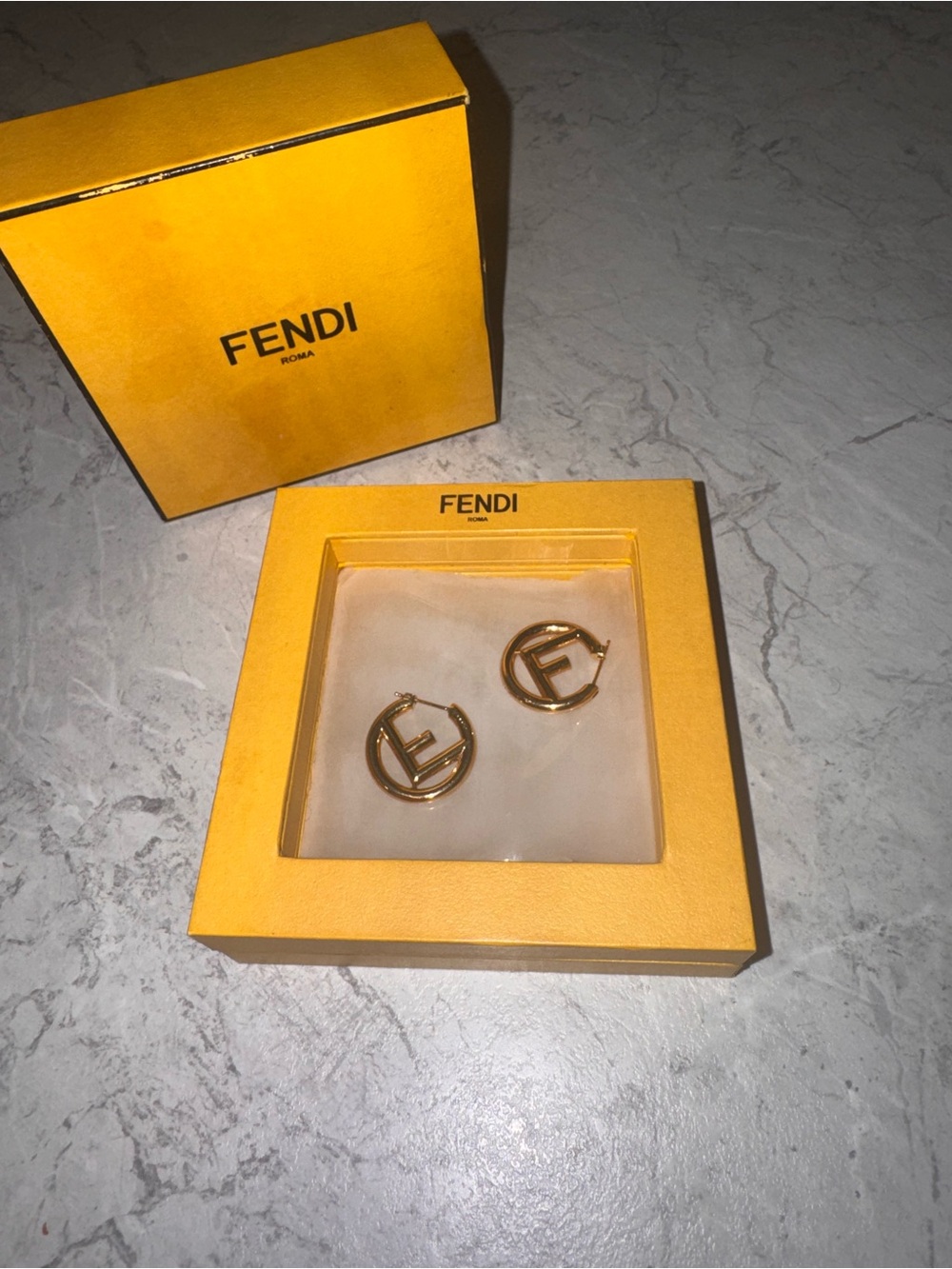 Fendi Gold FF Round Logo Hoop Earrings
